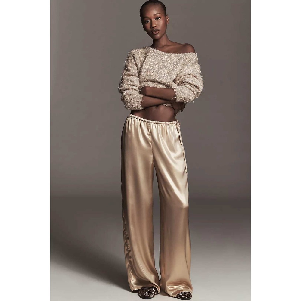 Anthropologie Maeve Metallic Gold Wide Leg Pants Women XS NWT Boho Party Holiday